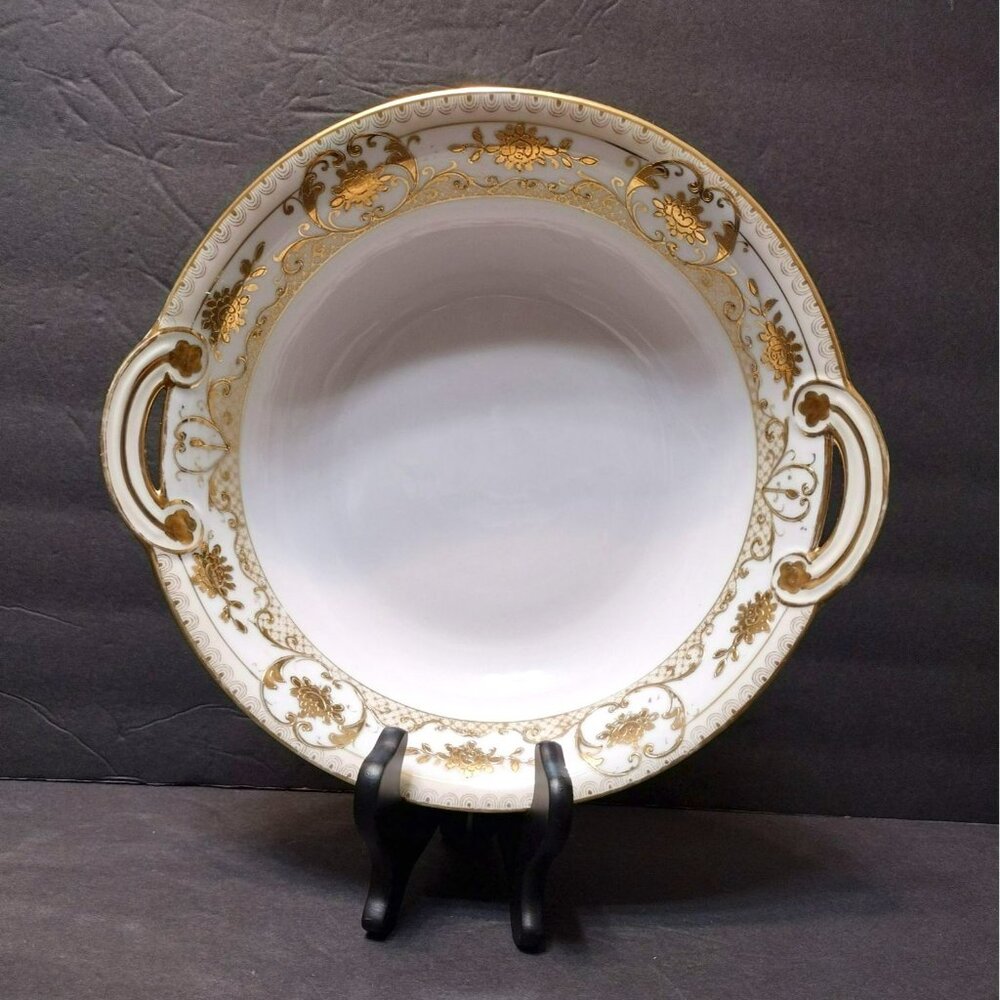 Antique Noritake China Serving Bowl, Hand-Painted 22K Gold Trim, Ornate Floral